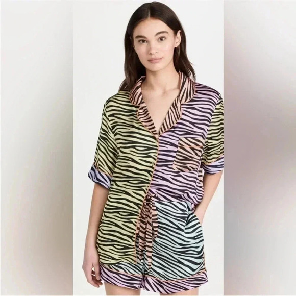 Karen Mabon Color Block Zebra Tiger Mix Print Pajama Lounge Shorts - Picture 2 of 8